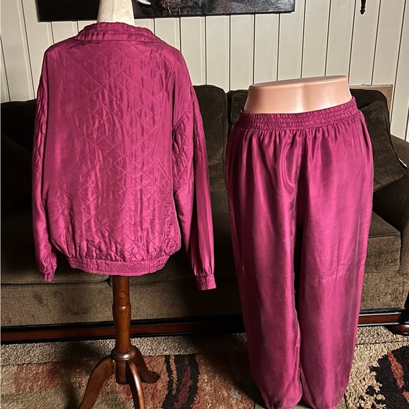Activate • Vintage • 1990’s • Burgundy • 100% Silk • Large • Track Suit - Picture 9 of 14